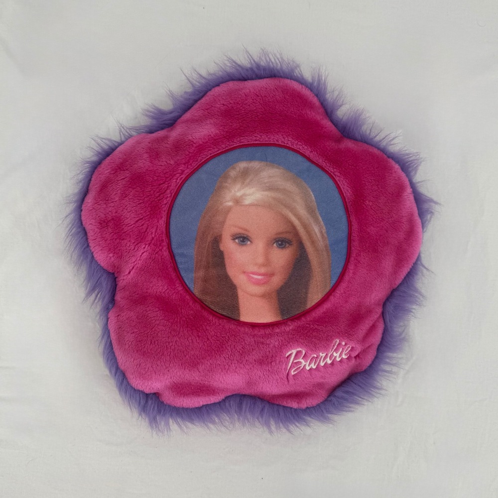 Vintage 2000s Barbie Flower Plush Decorative Throw Pillow Pink Purple Y2K Decor